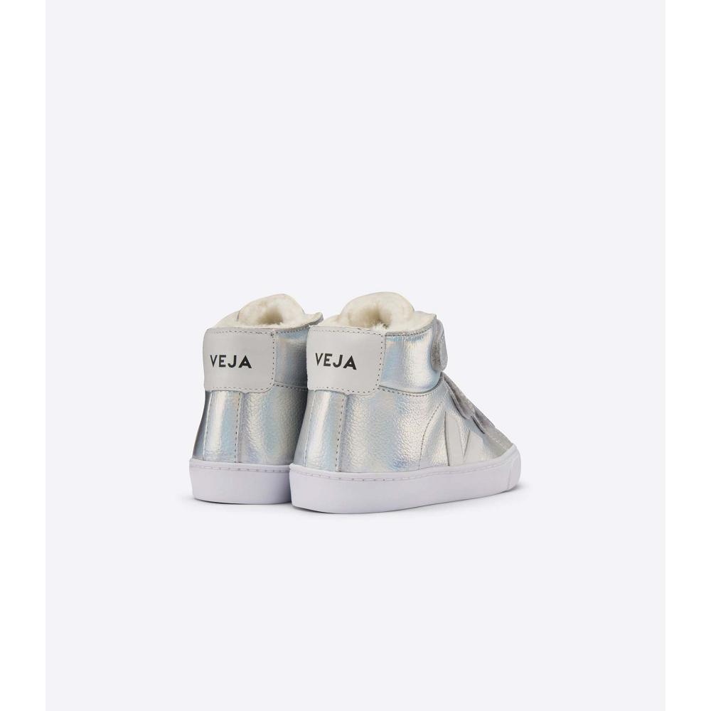 Kids' Veja ESPLAR MID FURED LEATHER High Tops Silver/White | SG 693CTV